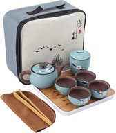 Service à thé japonais théière en céramique faite à la Handgemaakt sur le sac de voyage avec tasses Set Blauw