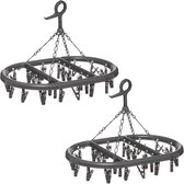 Set de 2 x carrousel sec / séchoir rotatif noir avec 24 chevilles 45 x 33 cm en plastique - Etendoir