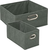 Set van 2x stuks opbergmanden/kastmanden 7 en 14 liter grijsgroen van linnen 31 cm - Opbergboxen - Vakkenkast manden