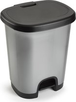 Poubelle/poubelle/poubelle à pédale en plastique argenté/noir de 18 litres avec couvercle/pédale 33 x 28 x 40 cm