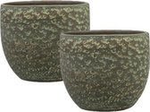 Set van 2x stuks plantenpotten/bloempotten in het lava-look shiny groen Dia 21 cm en Hoogte 19 cm - Voor binnen