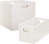 Set van 2x stuks opbergmanden/kastmanden 7 en 29 liter wit van hout 31 cm - Opbergboxen - Vakkenkast manden