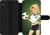 Bookcase Geschikt voor iPhone X telefoonhoesje - Een illustratie van een meisje met Duitse kleding en een voetbal - Meiden - Meisjes - Kinderen - Met vakjes - Wallet case met magneetsluiting