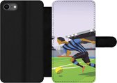 Bookcase Geschikt voor iPhone 8 telefoonhoesje - Een illustratie van spelers die voetballen in een stadion - Jongetje - Meisjes - Kinderen - Met vakjes - Wallet case met magneetsluiting
