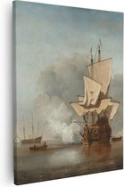 Artaza Canvas Schilderij Het Kanonschot - Willem van de Velde - 80x100 - Groot - Kunst - Wanddecoratie Woonkamer