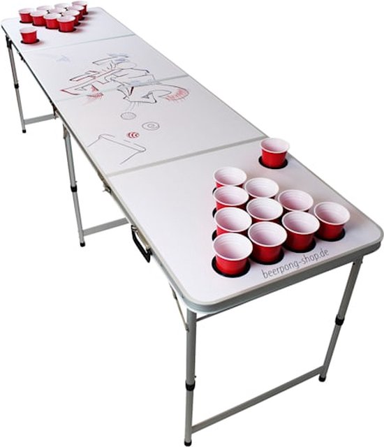 Afbeelding van het spel BeerCup Backspin Beer Pong tafelset White DIY - Beer pong tafel . 244 x 76 x 61 cm - incl 50 party bekers