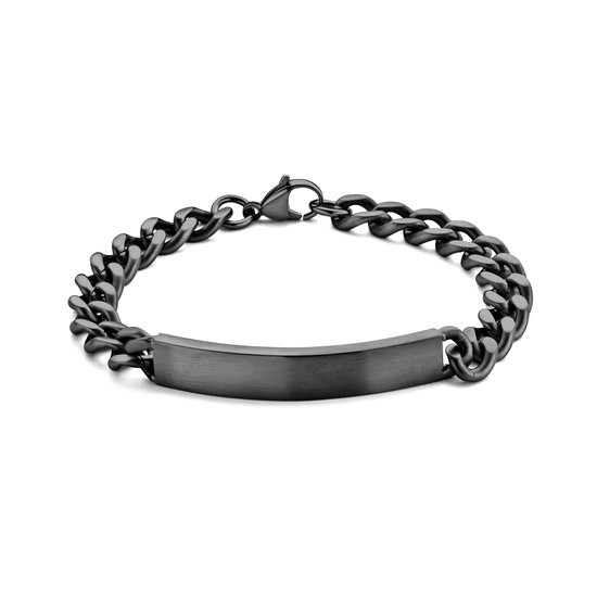 Frank 1967 7FB-0523 stalen Plaat Armband - Heren - 9,2 mm Breed - 21 cm lengte - Gourmette - Staal - Geborsteld - Zwart