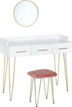 Make-uptafel met spiegel, zitkruk, kaptafel met laden, groot tafelblad 100 x 40 cm, moderne make-uptafel voor slaapkamer, wit