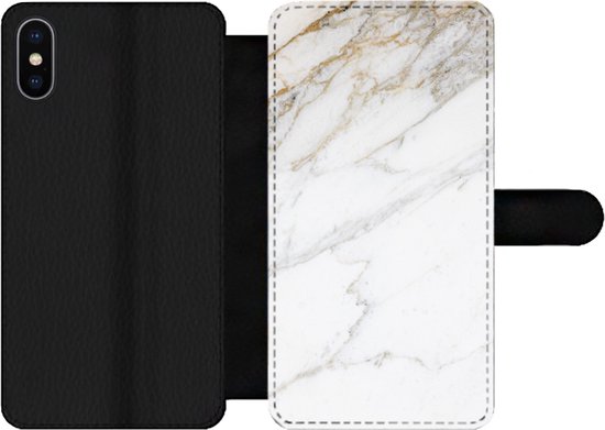 Étui pour téléphone iPhone XS Max Bookcase - Imprimé marbré - Pierre - Wit - Avec poches - Étui portefeuille avec fermeture magnétique