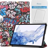Case2go - Tablet hoes & Screenprotector geschikt voor Samsung Galaxy Tab S8 - 11 Inch - Auto Wake/Sleep functie - Graffiti