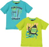 Blue Seven - 2pack - T-shirts - turquoise - lime - met print - Maat 110