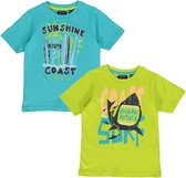 Blue Seven - 2pack - T-shirts - lime - turquoise - met print - Maat 128