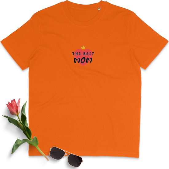 T Shirt Dames - De Beste Moeder - Korte Mouw - Oranje - Maat L