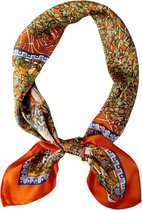 Youhomy Stijlvol Dames sjaal |Elegant Satijn- Oranje Flora en Fauna print |70x70 CM neksjaaltje | Zijde zachte Sjaaltje | Hoofdsjaal voor vrouwen | Stewardess Sjaaltje Orange| Moed