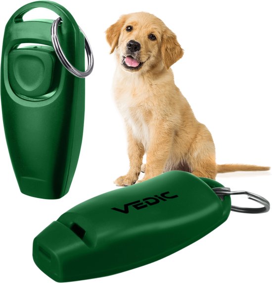 Foto: Vedic luxe clicker met fluit clickertraining groen bevestigingsring fluit hondentraining