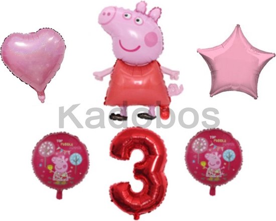 Peppa Pig ballonnen set verjaardag 3 jaar - folie ballon