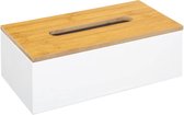 5Five Tissuedoos/zakdoekjes box - wit - MDF hout - bamboe deksel - 25 x 13 x 9 cm