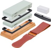 Sefaras Luxe Professionele Dubbelzijdige Slijpsteen set 400 1000 en 3000 8000 - Edelkorund - Wetsteen set - Slijper voor messen - Met antislip siliconenhouder - 18 x 6 x 3 CM