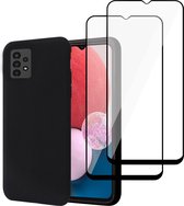 Samsung A13 4G  Hoesje + 2x Samsung A13 4G Screenprotector – Full Screen Tempered Glass - Liquid Back Case Cover Zwart