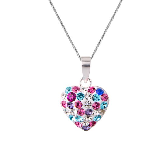 Zilveren ketting meisjes | Zilveren ketting met hanger, hart met gekleurde  kristallen | bol.com