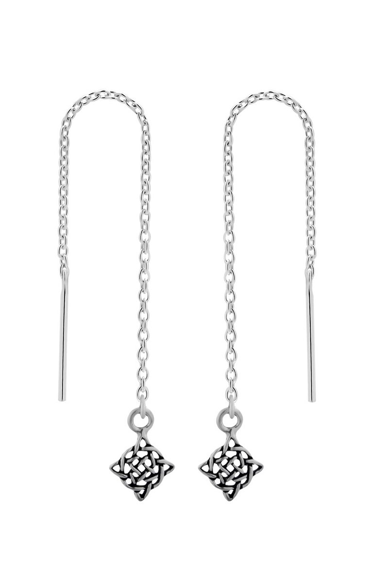 Zilveren oorbellen | Chain oorbellen | Zilveren chain oorbellen, ruitvormige Keltische knoop