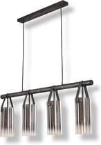 Vintage Metaal en Glas Hanglamp - hanglamp zwart, grijs, 4 lichts - Plafondlamp - Woonkamer verlichting - Hal Hanglamp[ - Moderne mooie hanglamp