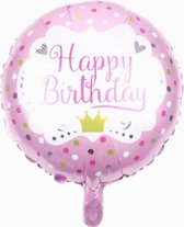 Happy birthday kroon folie ballon roze