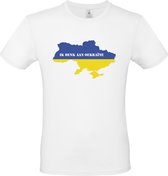 T-Shirt NO WAR | €1 donatie aan Giro555 | Peace in combinatie met de Ukraïnsche vlag | Steun Oekraïne | S | Polyester shirt