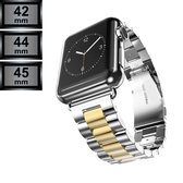 Compatible Apple Watch Bandje - RVS - Schakelarmband - Apple Watch Series 1/2/3/4/5/6/SE/7 - 42/44/45mm - Zilver / Goud