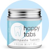 Tandpasta tabletten met fluoride - Fresh Mint - Happy Tabs - 80 tabletten + glazen potje - Plastic vrij Zero Waste Natuurlijk Eco vriendelijk