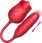 GAVURY ROSE INTENSE VIBRATOR – Mannen en Vrouwen -  Likt en Stotend – 10 Vibratie Standen – Rode Siliconen Luchtdrukvibrator - Clitoris Stimulator – Intense Sex Orgasme – Thrusting