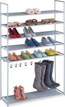 Relaxdays schoenenrek met 6 etages - opbergrek schoenen - metaal - schoenen organizer - grijs
