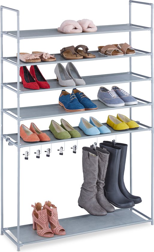 Range-chaussures Relaxdays à 6 niveaux - étagère à chaussures - métal - organisateur de chaussures - gris
