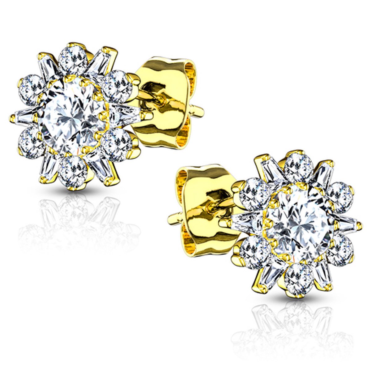 Oorbellen .925 Silver dahlia bloem - goud - LMPiercings