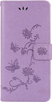 Shop4 - Samsung Galaxy S22 Hoesje - Wallet Case met Pasjeshouder Vlinder Patroon Paars