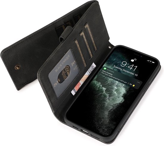 Mobiq - Zacht Leren iPhone 13 Pro Wallet Hoesje - zwart