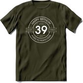 39th Happy Birthday T-shirt | Vintage 1983 Aged to Perfection | 39 jaar verjaardag cadeau | Grappig feest shirt Heren – Dames – Unisex kleding | - Leger Groen - M