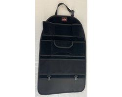 Luxe Autostoel organizer met parapluhouder| Opbergvakken autostoeltjes| Autostoel beschermhoes met opbergvakken| Autostoelbeschermer| Reiscompartimenten autostoeltjes| vakantie organisator Auto| Achterkant autostoelbeschermer| zwart