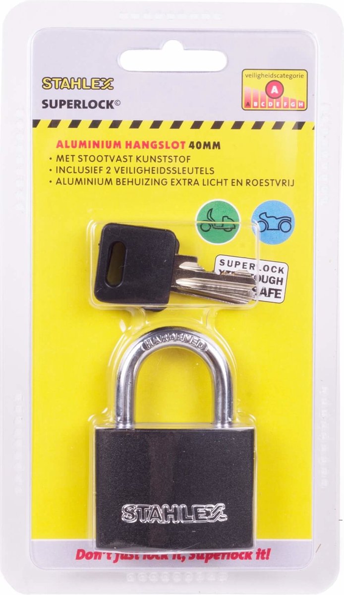 Stahlex Kleurrijk aluminium hangslot stootvast Klasse A beveiliging 61 mm inclusief 2 sleutels