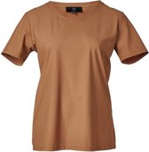 Dames shirt korte mouwen travelstof  v-hals  khaki | Maat 2XL