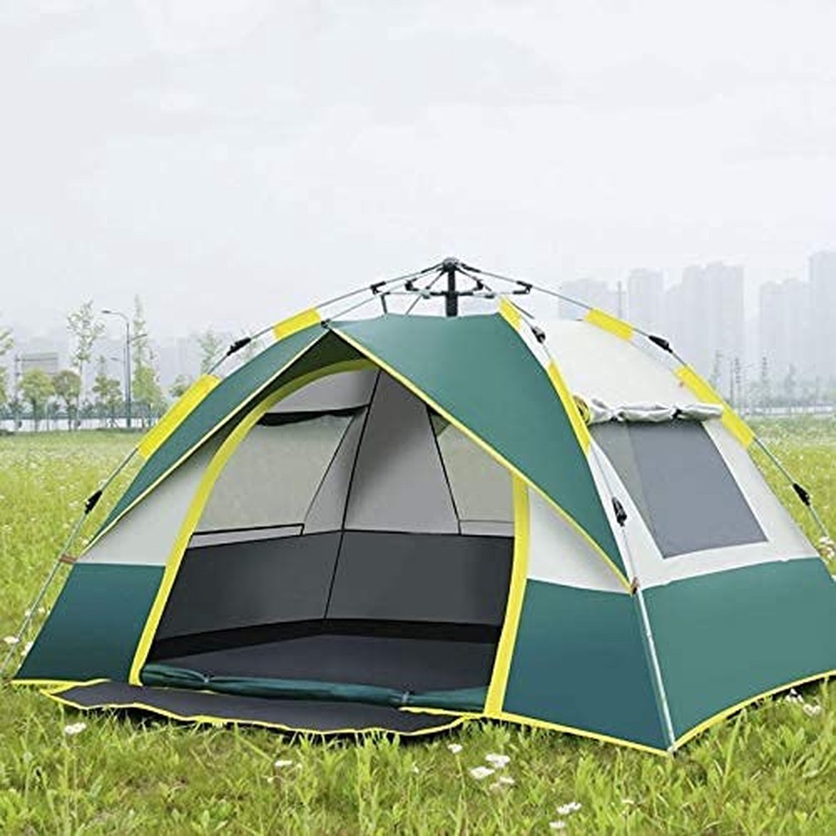 Outdoor tent licht pop-up gooien tent in groen en wit met draagtas - perfect voor kamperen, festivals en feestdagen