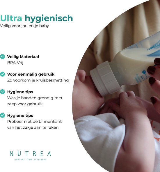 Nutrea – 100 Stuks – Moedermelk Bewaarzakjes met Schenktuit – 200 ml – Borstvoeding Bewaarzakje - Nutrea