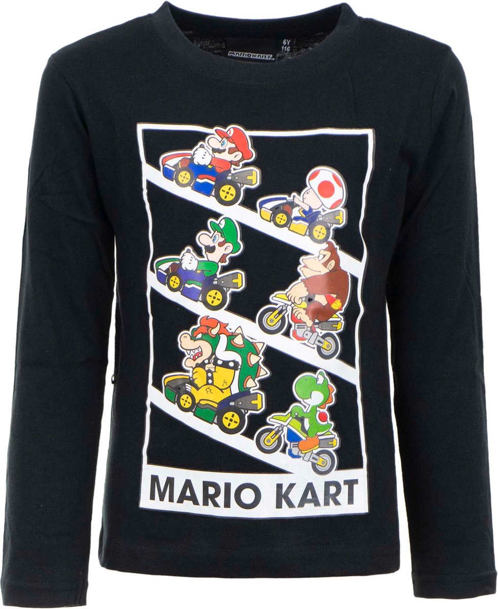 Super Mario shirt / longsleeve, zwart, maat 128 / 8 jaar.