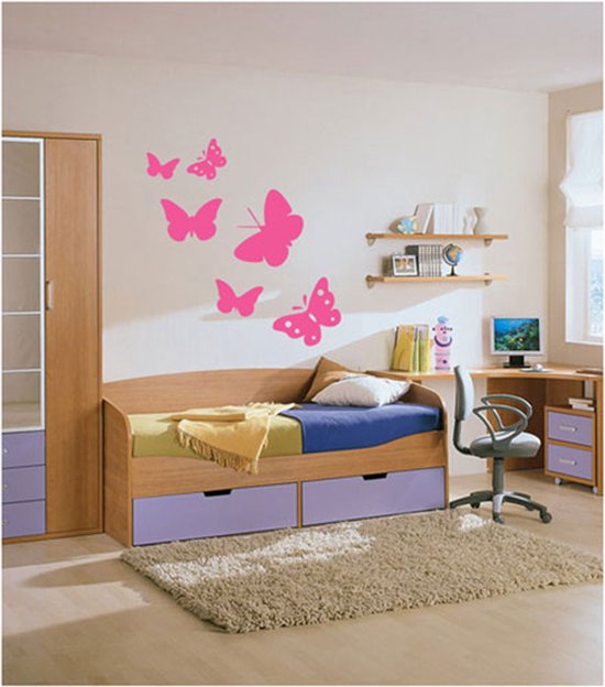 Coart Muursticker Butterfly - Vlinders (set van 6) - Roze