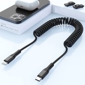 150 CM Spiraalkabel USB C - Geschikt voor Apple CarPlay, iPhone - Krulsnoer Uitrekbare Kabel - 20W Snellader