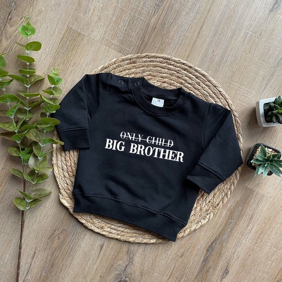 Sweater kind - Only Child / Big Brother - Maat 98 - Zwart - Ik word grote broer - Geboorte aankondiging - Familie uitbreiding