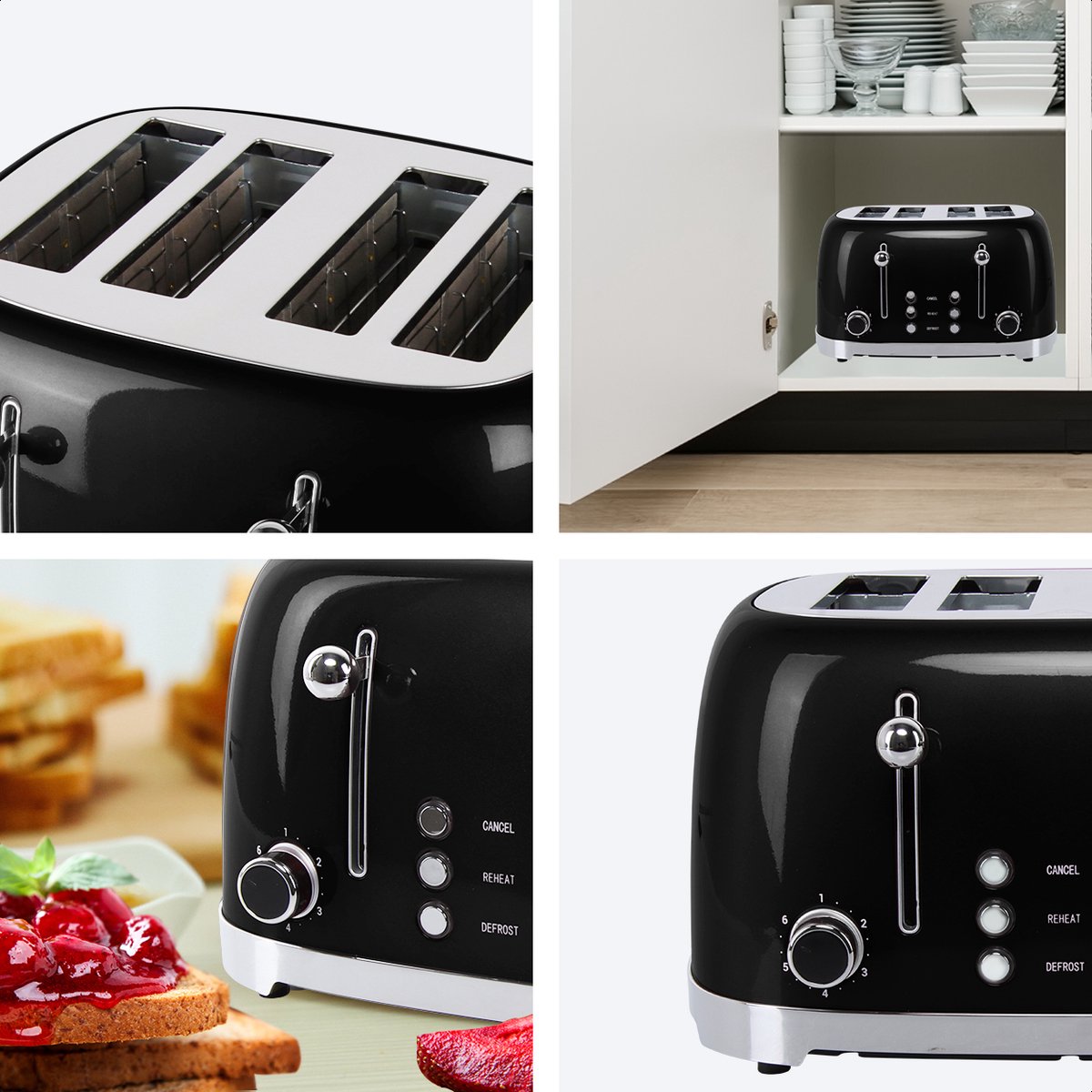 CREATE/TOAST STUDIO XL/Broodrooster Pastelroze / 6 vermogensniveaus, kruimellade, thermostaat, ontdooien, opwarmen, 2 brede snedesleuven, 950W