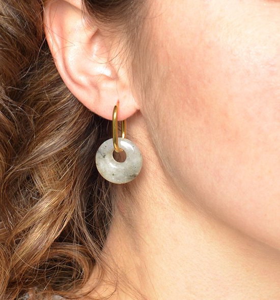 Rosella Earring grijs groen- Oorbellen- Stainless steel- Natuursteen  labradoriet-... | bol.com
