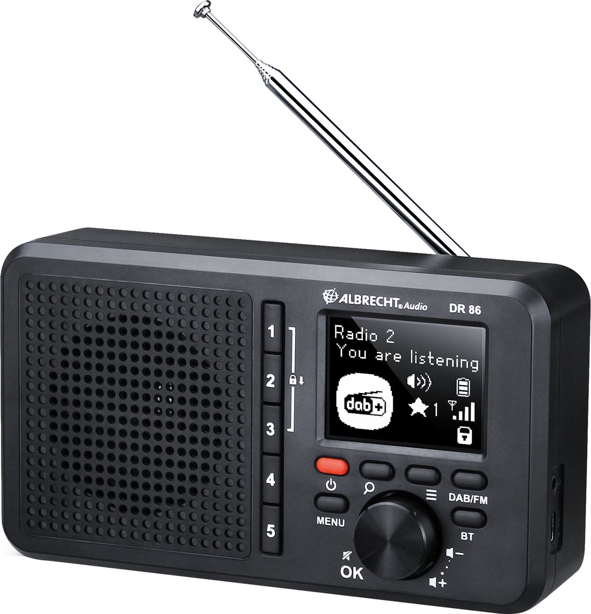 Albrecht DR 86 - Radio - DAB+ - FM - Seniorenradio - Muziekstreaming - Geïntegreerde 2200mAh-batterij zwart