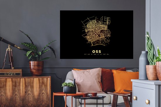 Stickers muraux - Film autocollant - Oss - Plan de la ville - Carte - Carte - Nederland - 120x80 cm - Film adhésif - Stickers muraux Chambre d'enfant - Papier peint autocollant